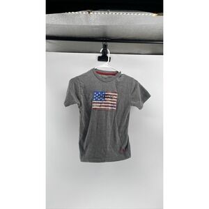 US Polo Assn Boys Heather Gray American Flag Patch T-Shirt Size L 7 Short Sleeve